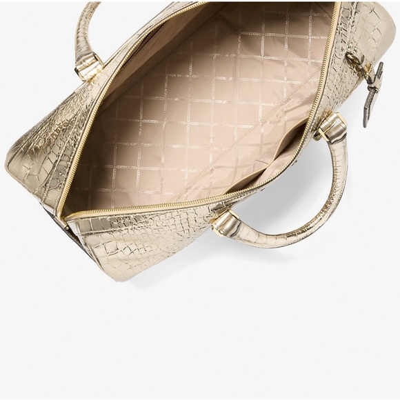 Michael Kors Gold Crocodile Embossed Bedford Duffel Bag - Picture 2 of 4